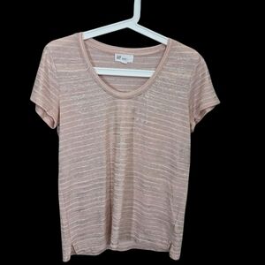 ⭐️GAP Pink Fitted Short Sleeve Tee With Gold Shimmer Linene Blend Size Small